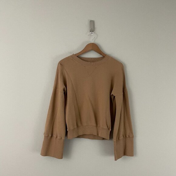 Spiritual Gangster Malia Wide Sleeve Crew Sweatshirt Camel Tan Size XS - Picture 1 of 6